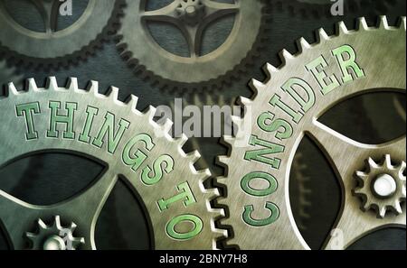 Text sign showing Things To Consider. Business photo text think about something carefully in order to make decision Stock Photo