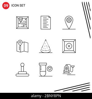 Group of 9 Modern Outlines Set for delete, healthy, location, fruits, food Editable Vector Design Elements Stock Vector
