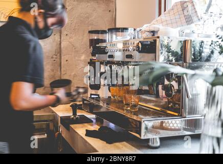 Barista Cafe Making Coffee Professional Barista Coffee Maker Stock Photo