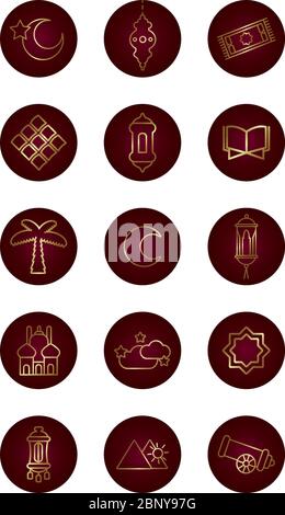 ramadam kareem set block gradient style icons Stock Vector
