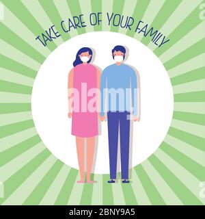 young couple using face masks anime characters Stock Vector Image & Art ...