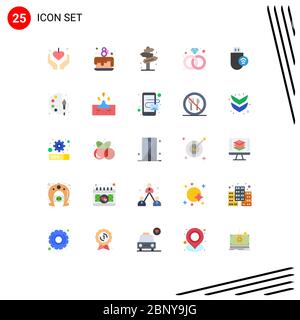 25 Flat Color concept for Websites Mobile and Apps devices, ring, beach, present, street Editable Vector Design Elements Stock Vector
