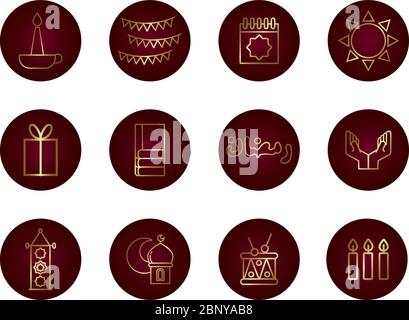 ramadam kareem set block gradient style icons Stock Vector