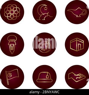 ramadam kareem set block gradient style icons Stock Vector