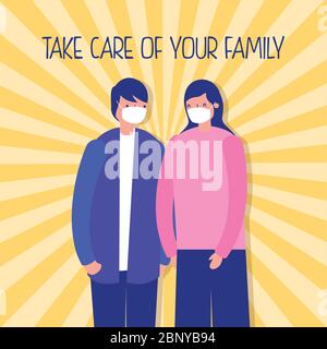 young couple using face masks anime characters Stock Vector Image & Art ...