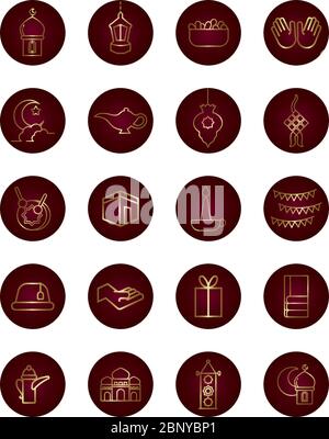 ramadam kareem set block gradient style icons Stock Vector