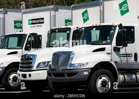 Logo signs on trucks outside of a Enterprise Truck Rental location in Harrisburg, Pennsylvania on May 4, 2020. Stock Photo