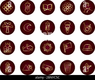 ramadam kareem set block gradient style icons Stock Vector