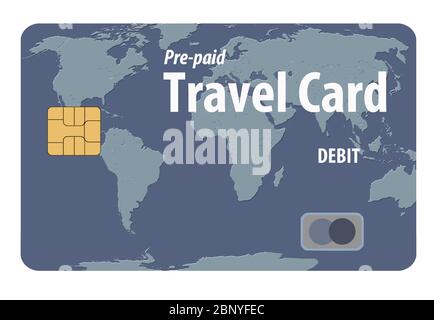 Here is a pre-paid Travel Card with a world map design. It is a vector illustration. Stock Vector