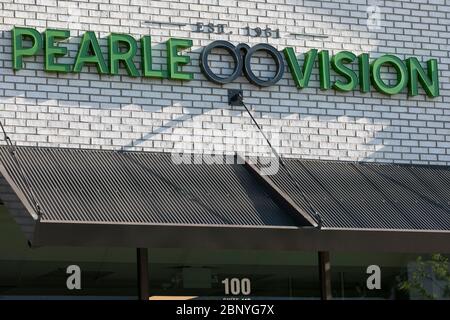 A logo sign outside of a Pearle Vision retail store location in King of Prussia, Pennsylvania on May 4, 2020. Stock Photo