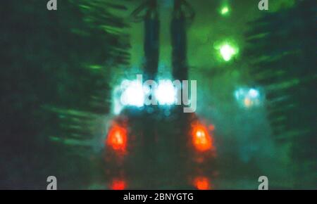 a car Running through automatic car wash. Stock Photo