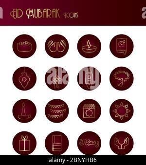 ramadam kareem set block gradient style icons Stock Vector