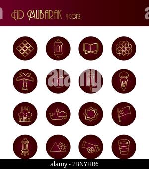 ramadam kareem set block gradient style icons Stock Vector
