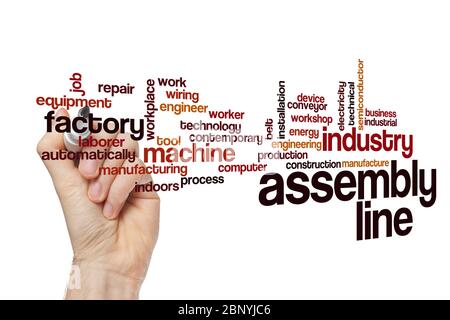 Assembly line word cloud concept on white background Stock Photo - Alamy