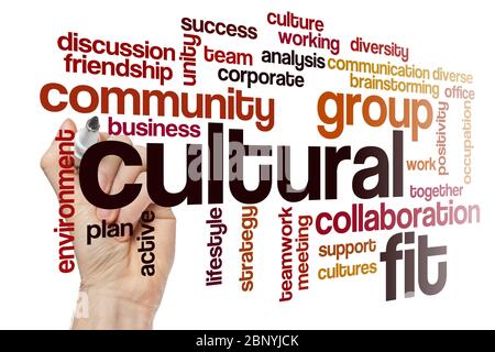Cultural fit word cloud concept on white background Stock Photo