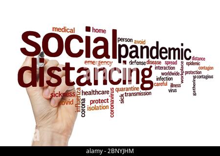 Social distancing word cloud concept on white background Stock Photo