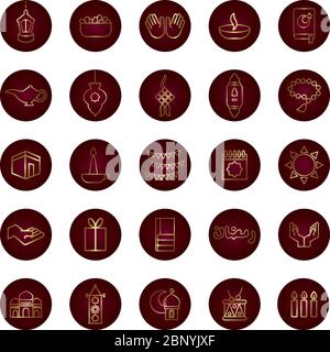 ramadam kareem set block gradient style icons Stock Vector