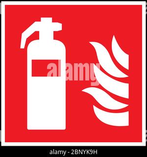 Fire extinguisher sign. White on red background. Perfect for Business concepts, backgrounds, backdrop, icon, sign, symbol, sign, label, badge, sticker Stock Vector