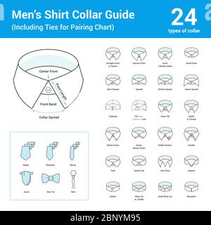 Men's shirt collar guide with matching ties models Stock Vector