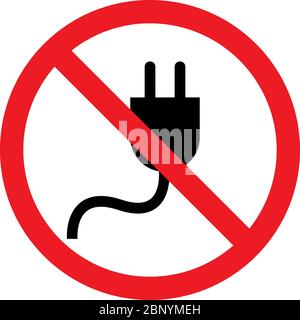 No plug warning sign vector. Black on White background. Stock Vector