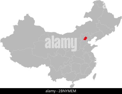 Beijing province highlighted on china map. Gray background. Stock Vector