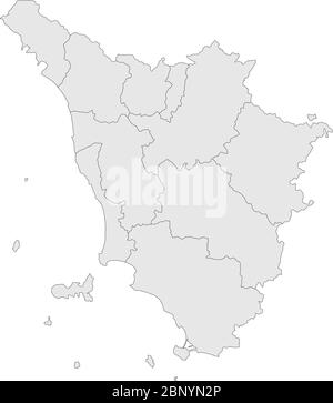 Maps of tuscany with provinces. Italian region. Gray backgrounds. Stock Vector