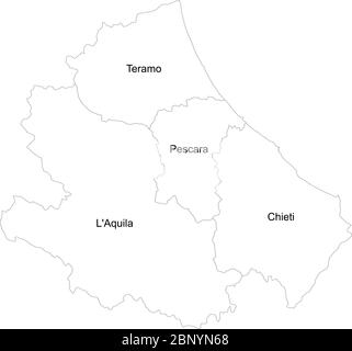 Abruzzo provinces map with name labels. Italy region. White background. Stock Vector