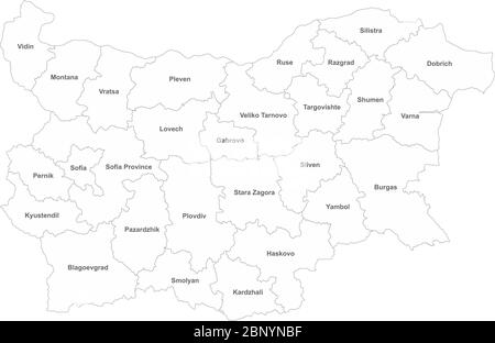 Bulgaria map with name labels. White background. Perfect for business concepts, backdrop, backgrounds, sticker, label, chart, poster and wallpaper. Stock Vector