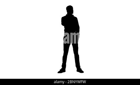 Silhouette Arabic man talking on the phone. Stock Photo