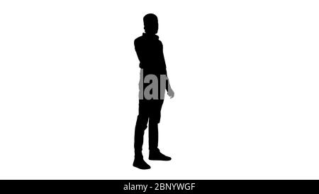 Silhouette Serious arab talking on the phone. Stock Photo