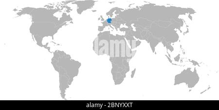 Qatar, germany countries highlighted on world map. Light gray background. Business, Political, trade, diplomatic relations. Stock Vector