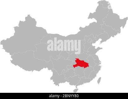 Hubei province highlighted on china map. Gray background. Stock Vector