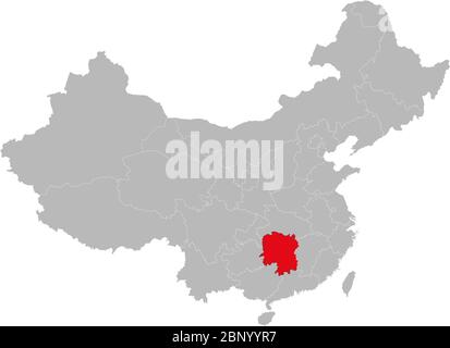 Hunan province highlighted on china map. Gray background. Stock Vector