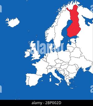 Finland highlighted on european map. Blue sea background. Perfect for Business concepts, backgrounds, backdrop, sticker, chart, presentation and wallp Stock Vector