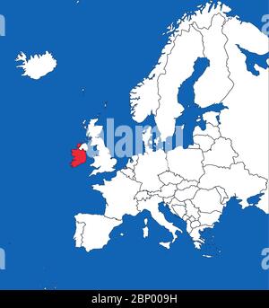 Ireland highlighted on european map. Blue sea background. Perfect for Business concepts, backgrounds, backdrop, sticker, chart, presentation and wallp Stock Vector