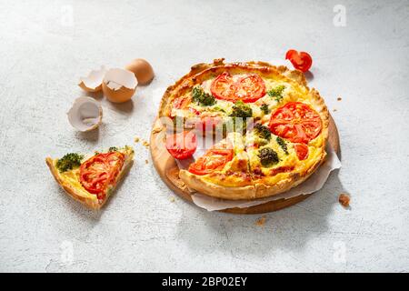 Traditional vegetable quiche with broccoli sliced Stock Photo