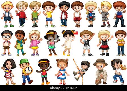 Large set of children doing different activities  illustration Stock Vector