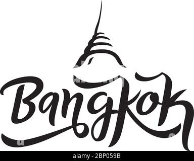 Thailand typography in calligraphy style brush with oriental crown line ...