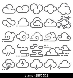 Clouds icon vector set. Linear art with editable stroke. Stock Vector