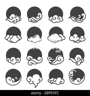 Cloud with the sun vector logo template. Chinese cloud and modern style icons. Japan. Thai. Stock Vector