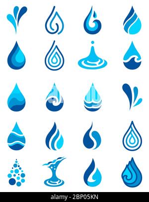 Water icons vector. Droplet and splash shape. Stock Vector