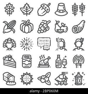 Thanksgiving day line icon set. Stock Vector