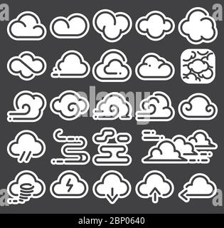 Clouds icon vector set. Line art and silhouette. Stock Vector