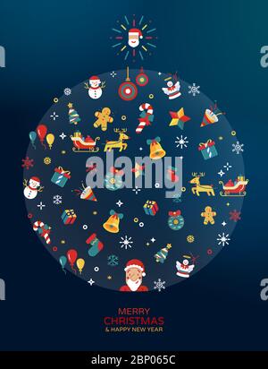 Christmas bauble shape arrange with flat design icons for covers, invitations, books, card, posters, banners, flyers, etc. Stock Vector