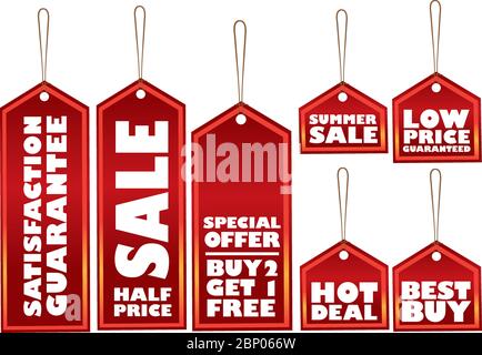Promotional sale labels set with different messages. Vector illustration. Stock Vector