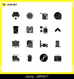 Set of 16 Commercial Solid Glyphs pack for disc, computers, gear, station, gas Editable Vector Design Elements Stock Vector