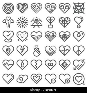 Love icons vector. Heart shape flat line art. 48 pixel. Stock Vector