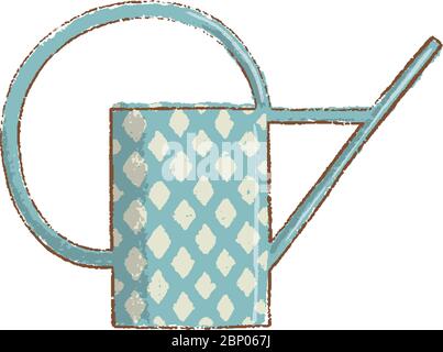 Blue spotted watering can isolated on white. Hand-Drawn gardening tools, spring hobby Stock Vector