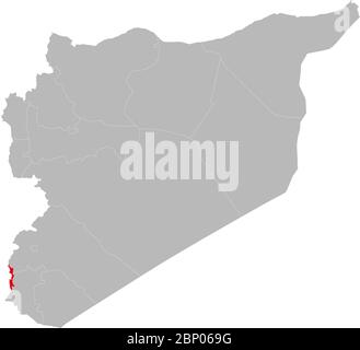 Quneitra province highlighted on syria map. Light gray background. Perfect for Business concepts, backgrounds, backdrop, sticker, chart, presentation Stock Vector