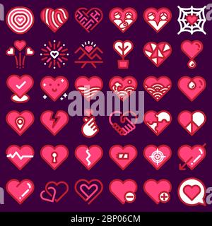 Love icons vector. Heart shape flat line art. 48 pixel. Stock Vector